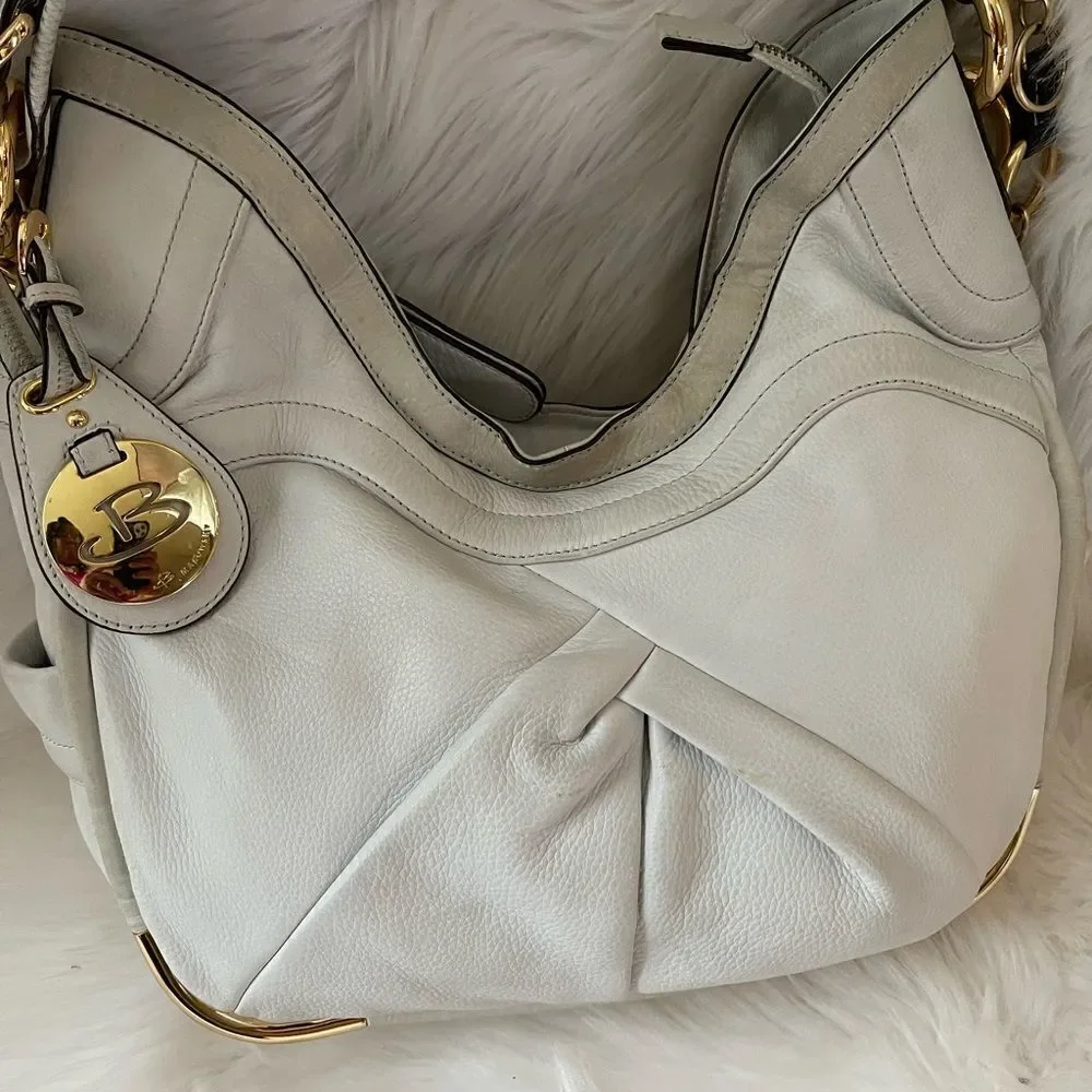 B Makowsky Hobo leather sand white slouch shoulder bag with gold tone ha…